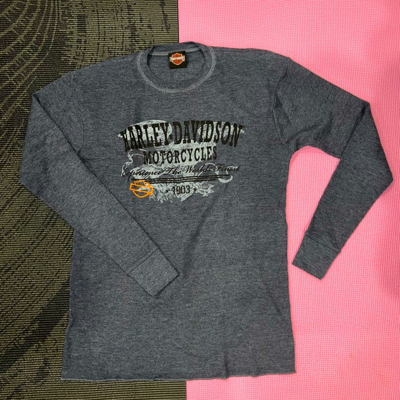 🏍 🦅 Harley Davidson Thermal Waffle Shirt Mass. 🏍 🦅 - Picture 1 of 6